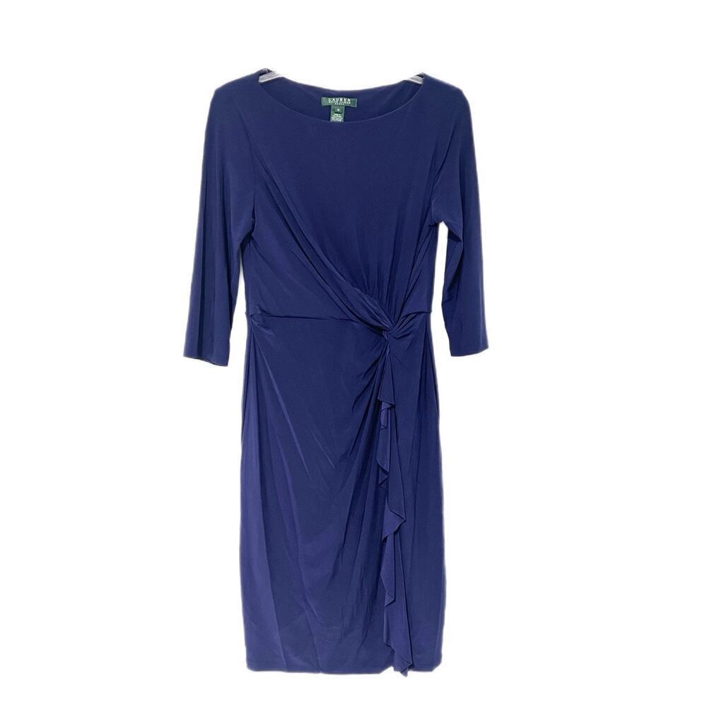 Ralph Lauren Jewel Purple Ruched Dress Size 10 Lined Stretch Old Money Preppy